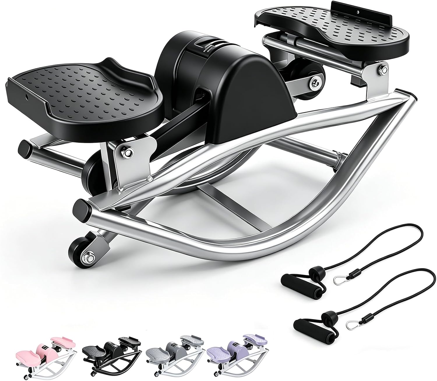 Rock Stepper with Resistance Bands - Ultra-Quiet Hydraulic Lateral Stepper, Fully Assembled Side to Side Step Rocker for Home Office, 250LBS Capacity